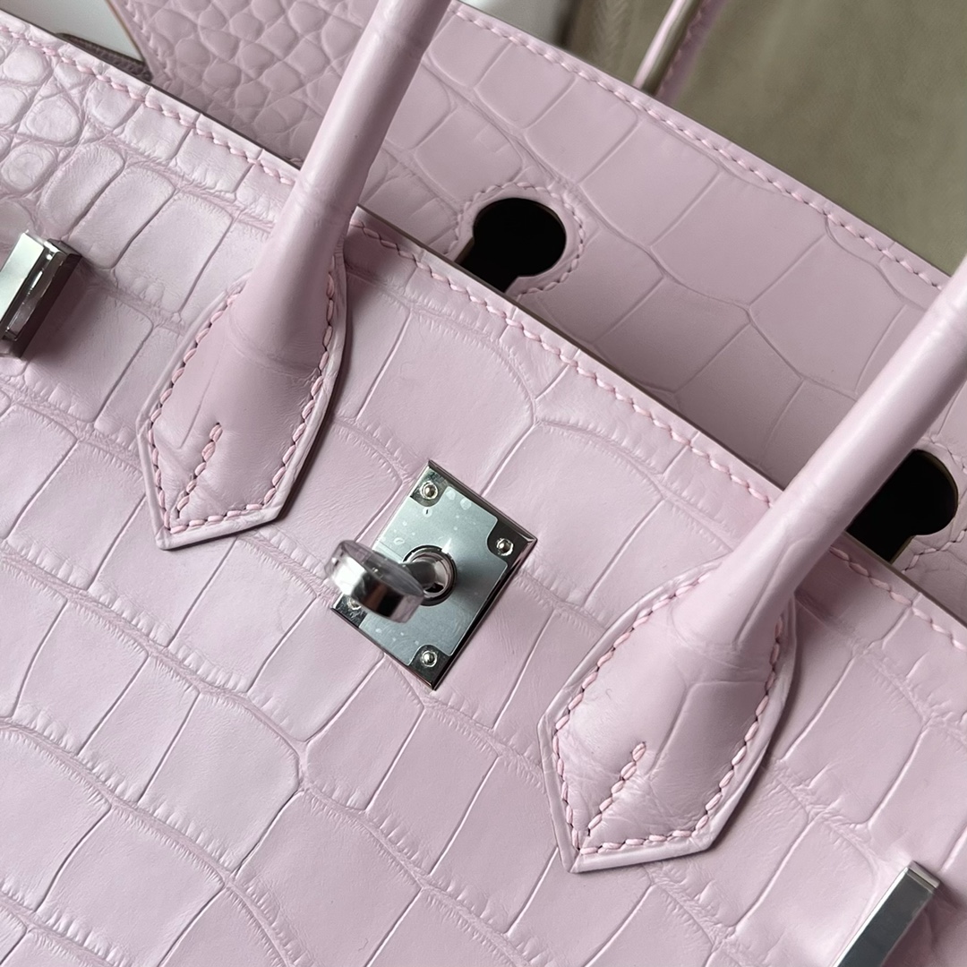 에르메스 버킨백25 핑크 은장 악어가죽